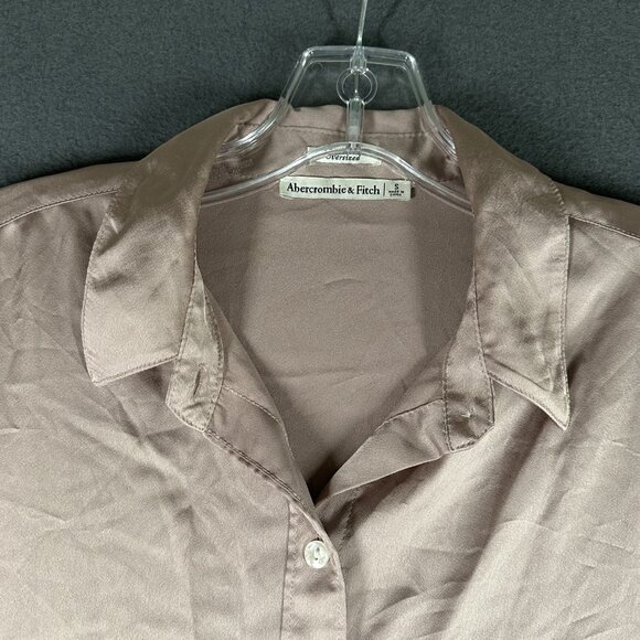 Abercrombie & Fitch Shirt Womens Small Satin Oversized Button Up Long Sleeve - Picture 3 of 10